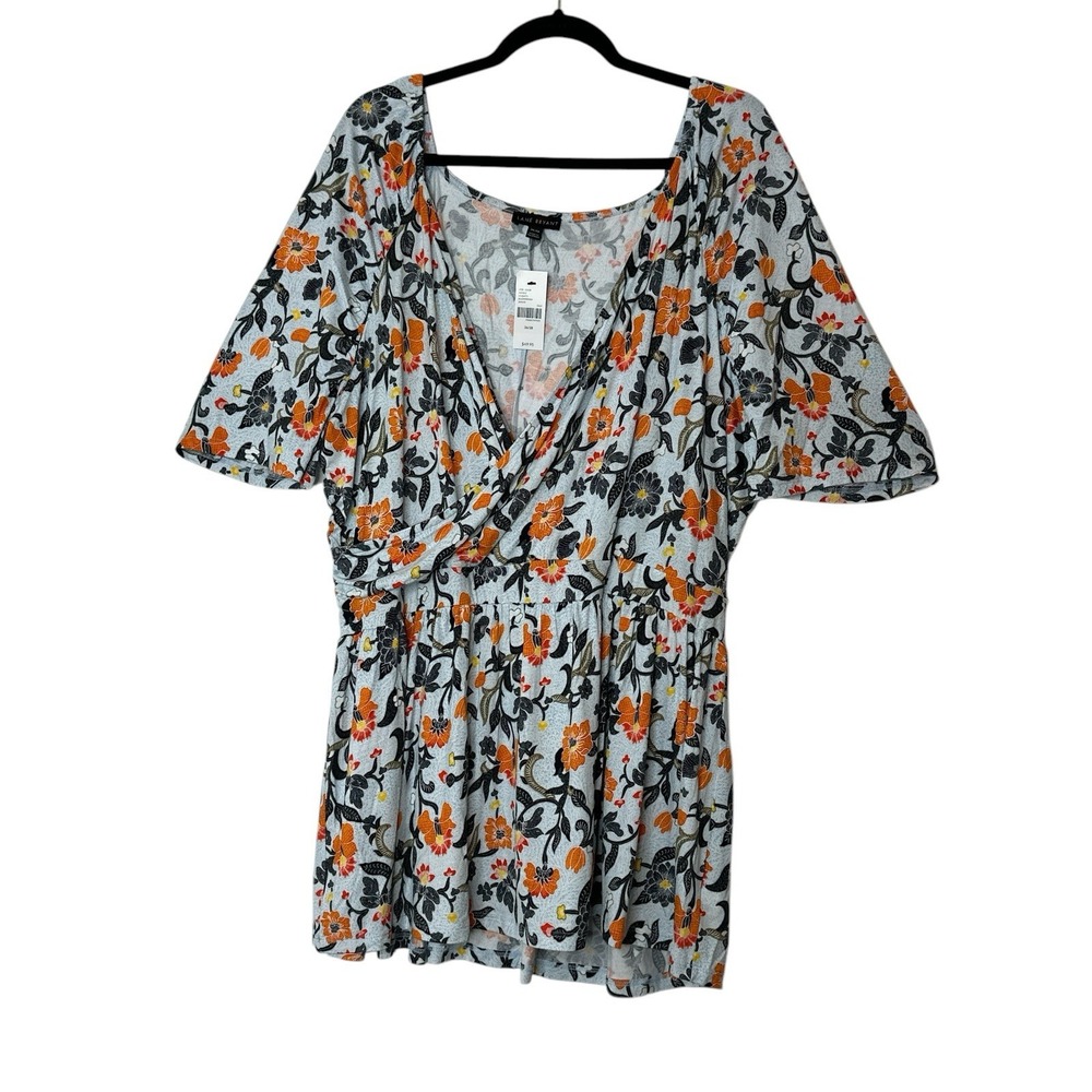Lane Bryant Blouse Women's Size 26/28 Floral‎ Short Sleeve Babydoll Stretch New